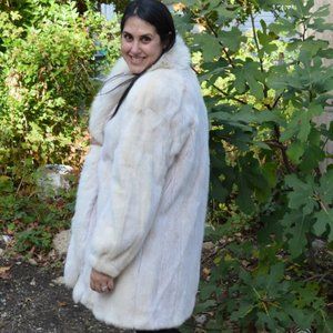 Mink Fox Fur Coat Jacket Stroller Cream White
